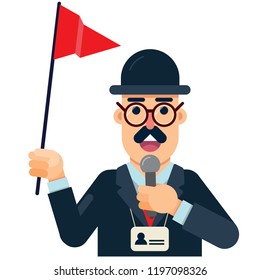 tourist guide with red flag