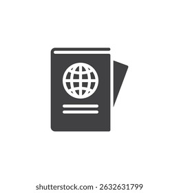Tourist guidebook vector icon. filled flat sign for mobile concept and web design. Passport with globe glyph icon. International document symbol, logo illustration. Vector graphics