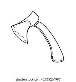 Tourist hand axe. A tool for cutting down trees. The axe of the Woodman.  Vector illustration in the Doodle style