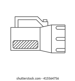 Tourist handle flashlight vector outline icon. Hiking lighter in thin line design isolated on white background. Backpacking portable lamp.