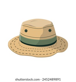 Sombrero de turista con raya verde. Ilustración vectorial sobre fondo blanco