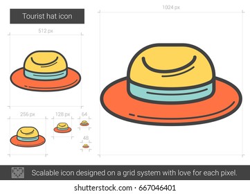 Tourist hat vector line icon isolated on white background. Tourist hat line icon for infographic, website or app. Scalable icon designed on a grid system.