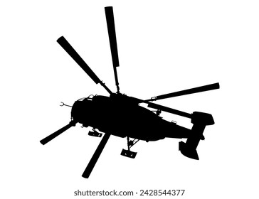 Tourist helicopter flies across the sky. Isolated silhouette on white background