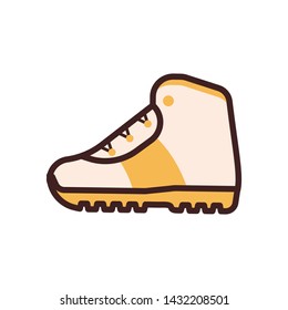 Tourist hiking boot line icon. Trekking shoes in line art.