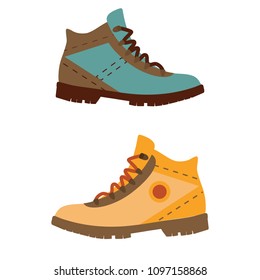 Tourist Hiking Boots Icon. Trekking Shoes Vector. Outdoor Activity Man Footwear Isolated On White Background