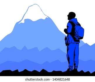 Tourist in Wanderbekleidung mit einem großen Rucksack