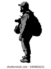 Tourist in Wanderbekleidung mit einem großen Rucksack