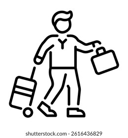 A tourist holding bags icon in linear style 