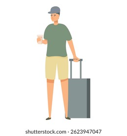 Tourist is holding a coffee cup and waiting for his travel at the airport terminal
