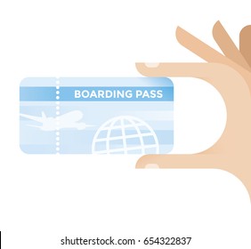 Tourist holding holiday travel ticket - boarding pass. Idea - Vacation summer season, travel destinations, tourism, avia ticket sales etc.