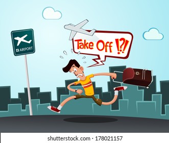 a tourist in a hurry running to the airport