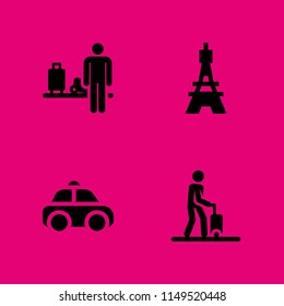 tourist icon. 4 tourist vectors with taxi, tourist, eiffel tower and baggages icons for web and mobile app