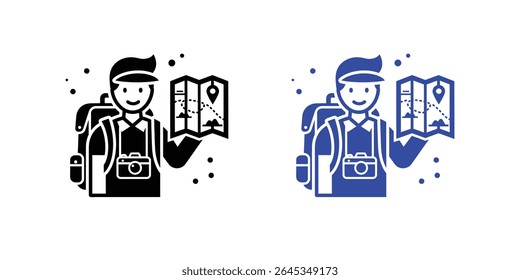 Tourist Icon in Black Vector Style with Camera – Minimal Travel Silhouette Illustration