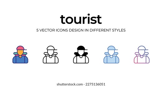 tourist Icon Design in Five style with Editable Stroke. Line, Solid, Flat Line, Duo Tone Color, and Color Gradient Line. Suitable for Web Page, Mobile App, UI, UX and GUI design.