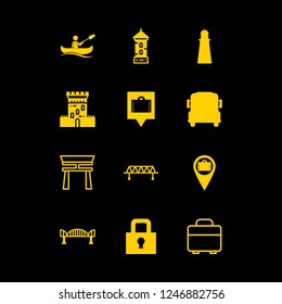 tourist icon set about temple, bridge, tower and boatman vector set