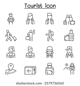 Tourist icon set in thin line style