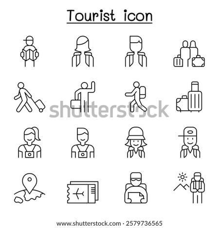 Tourist icon set in thin line style