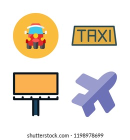 tourist icon set. vector set about taxi, tuk tuk, flight and maps and flags icons set.