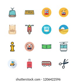 tourist icon set. vector set about suitcase, backpack, caravan and bus icons set.
