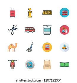 tourist icon set. vector set about suitcase, taxi, money id and guide icons set.