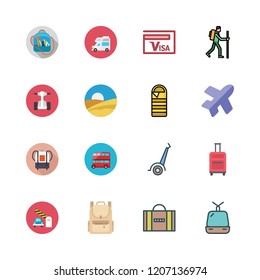 tourist icon set. vector set about caravan, visa, desert and suitcase icons set.