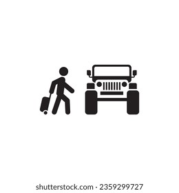 Tourist icon. Travel. Travelling by jeep. Tourism. Vector icon isolated on white background.