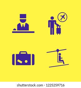 tourist icon. tourist vector icons set tourist flying, suitcase, man on cable car and hotel reception