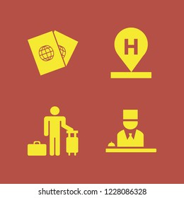 tourist icon. tourist vector icons set hotel location, hotel reception, passports and guest