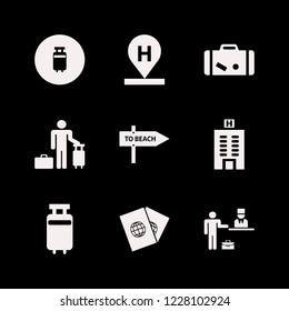 tourist icon. tourist vector icons set hotel building, guest, check in hotel and beach direction