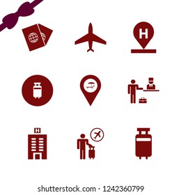 tourist icon. tourist vector icons set hotel building, travelling luggage, hotel location and tourist flying
