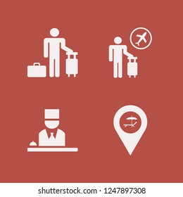 tourist icon. tourist vector icons set hotel reception, guest, tourist flying and beach location