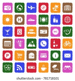 Tourist Icons. Grunge Color Flat Design. Vector Illustration. 