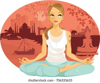 Tourist in India trying Yoga