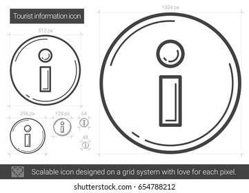 Icono de línea vectorial de información turística aislado en fondo blanco. Icono de línea de información turística para infografía, sitio web o aplicación. Icono escalable diseñado en un sistema de cuadrícula.