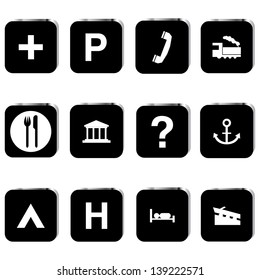 Tourist locations icon set
