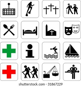 tourist locations icon set