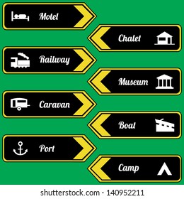 Tourist locations icon set black-yellow