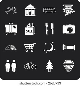 Tourist locations icon set Icon set relating to city or location information for tourist web sites or maps etc.