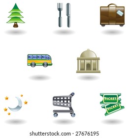 Tourist locations icon set Icon set relating to city or location information for tourist web sites or maps etc.