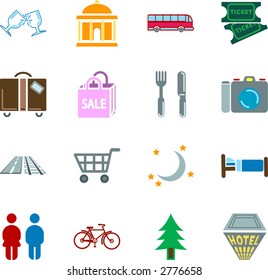 Tourist locations icon set Icon set relating to city or location information for tourist web sites or maps etc.