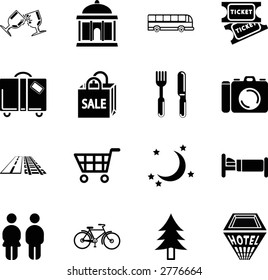 Tourist locations icon set Icon set relating to city or location information for tourist web sites or maps etc.