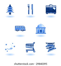 Tourist locations icon set Icon set relating to city or location information for tourist web sites or maps etc.