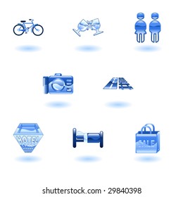Tourist locations icon set Icon set relating to city or location information for tourist web sites or maps etc.