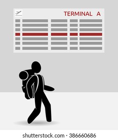 Tourist looks at flight schedule