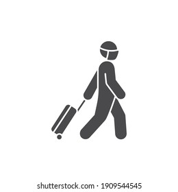 Tourist with luggage black glyph icon. Safe travel. Pictogram for web, mobile app, promo.