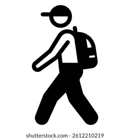 Tourist man with backpack bag solid icon, traveling concept. Vector graphics. Courier boy sign on white background, style mobile or design