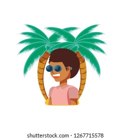 tourist man with beach palms