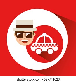 tourist man with camera and cab service vector illustration eps 10