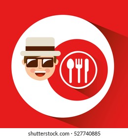 tourist man with camera and dinner sign vector illustration eps 10