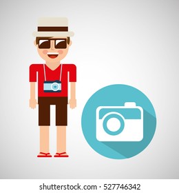tourist man with camera photographic vector illustration eps 10